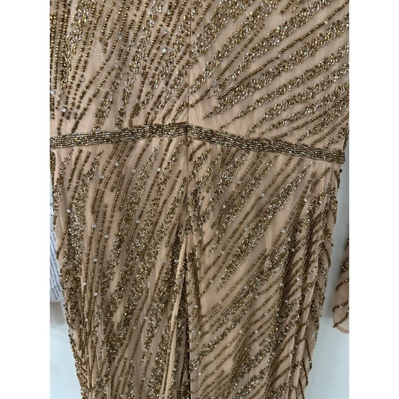 Mac Duggal Size 10 $598 NWT Long Sleeve Heavily Beaded Column Gown Mocha - Picture 9 of 12